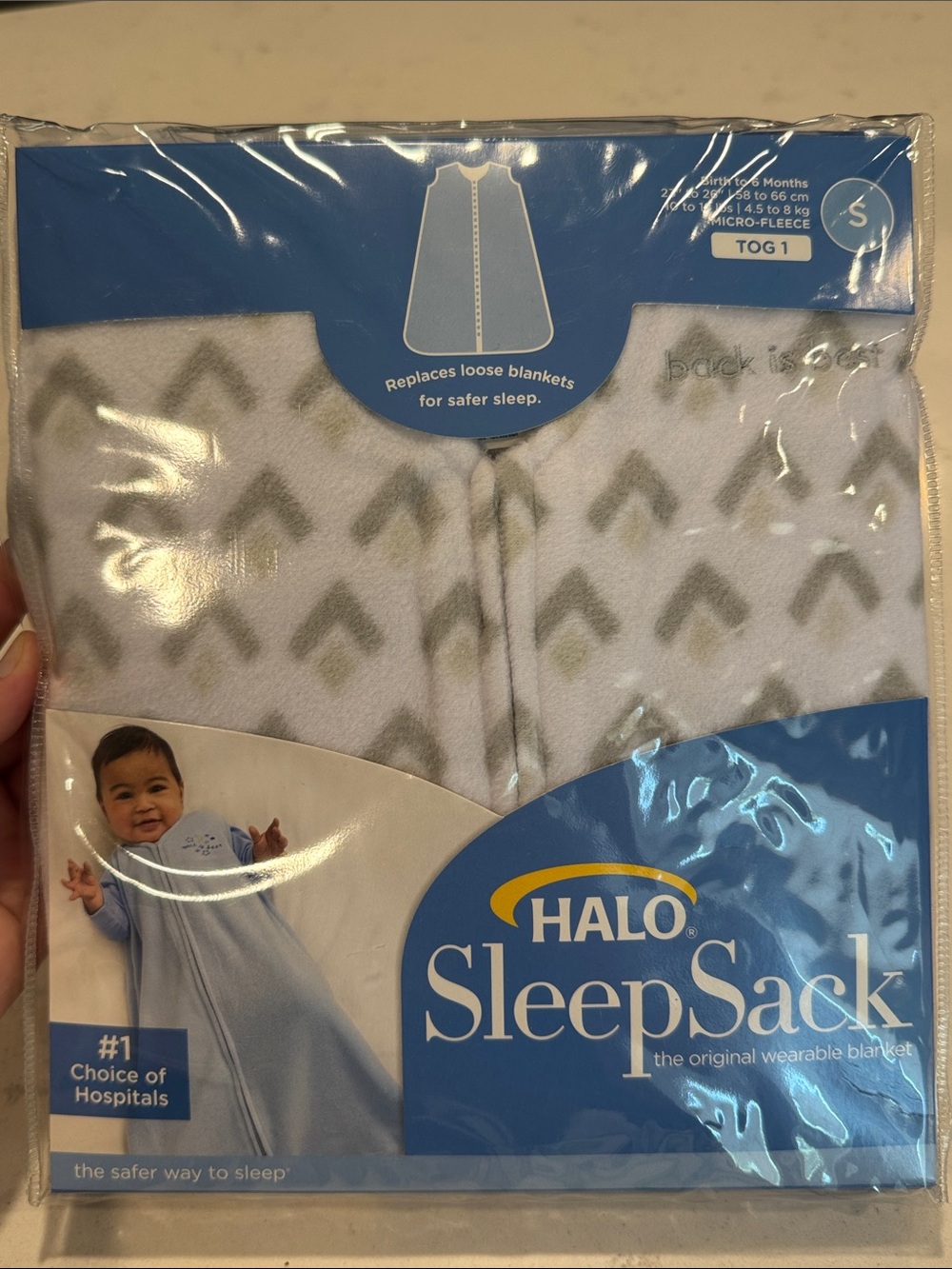 Halo SleepSack Micro-Fleece Wearable Blanket - White with Gray Chevron